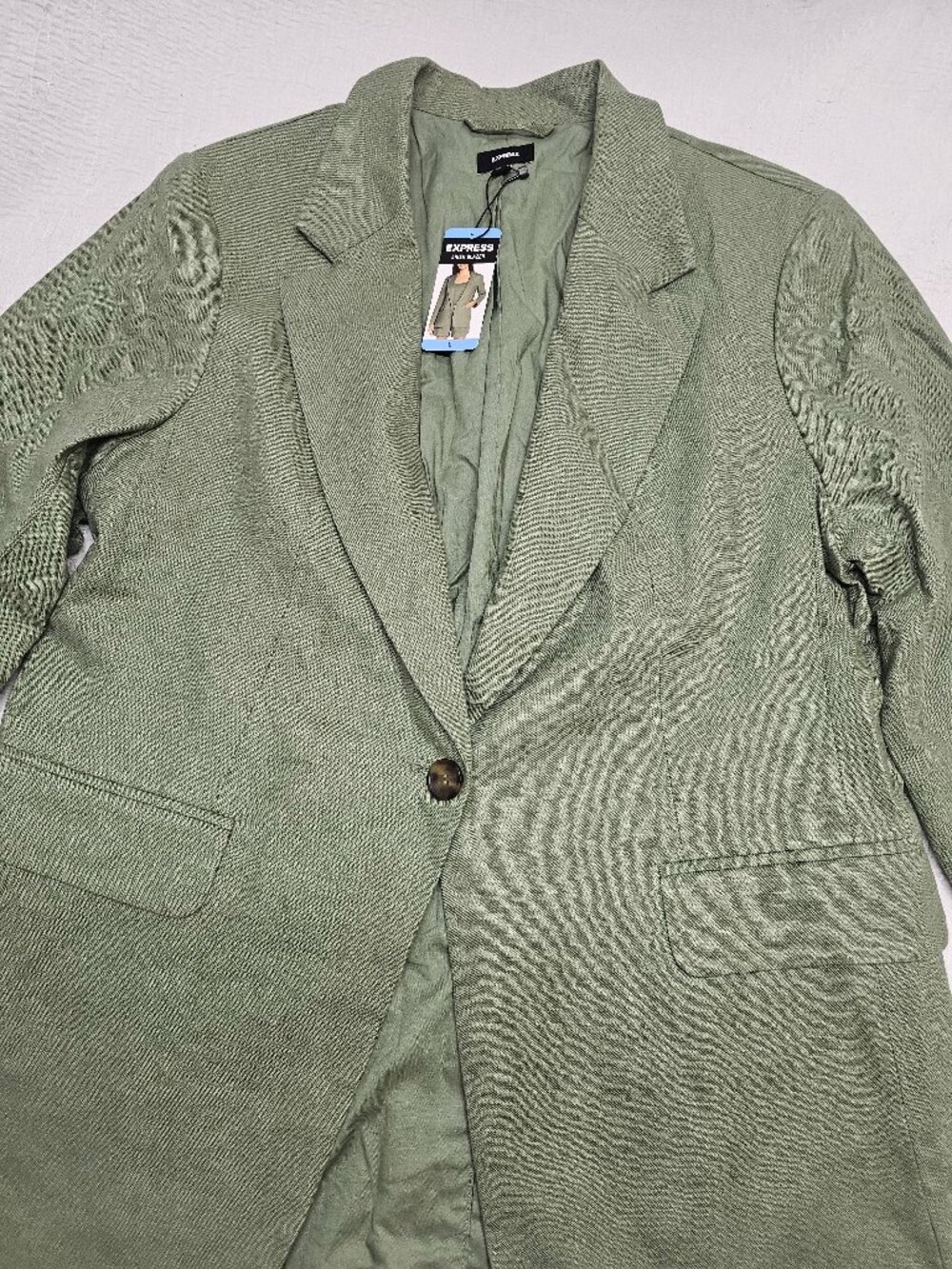 Express Women's Shoulder pads Button V-Neckline Soft Linen Blazer Size L - Picture 5 of 8